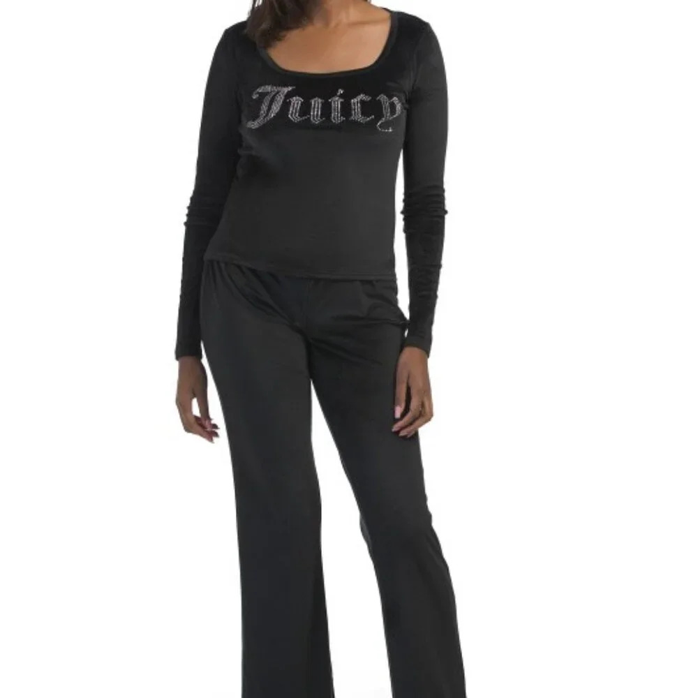 Velvet Fleece Lounge Set With Rhinestone Detail